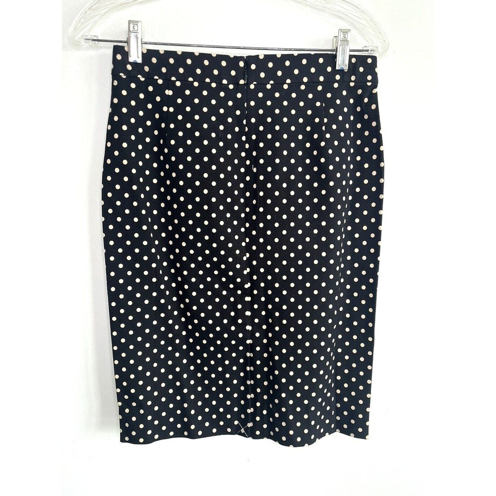 Lands End Petite Skirt Black Tan Polka Dot Pencil Straight Knee Length OP